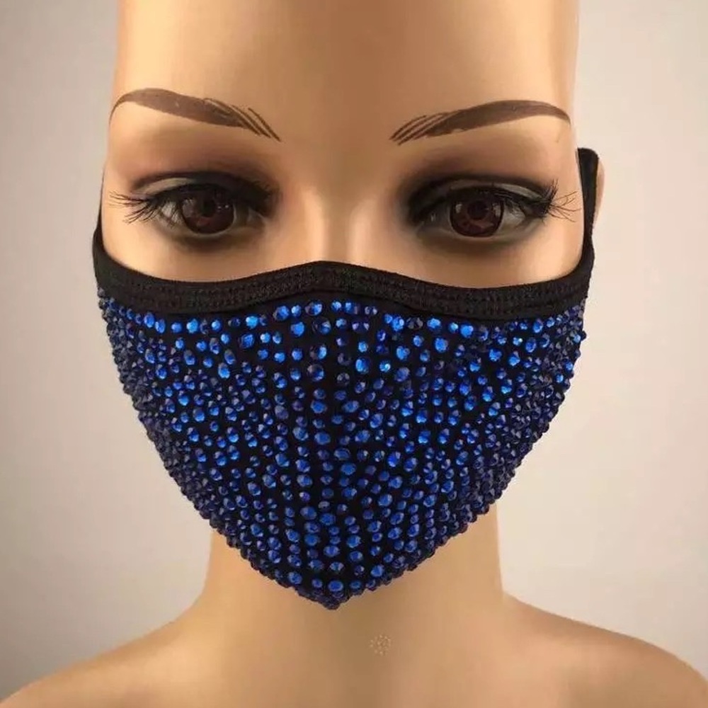 BLACK/BLUE Rhinestone Bling Face Mask